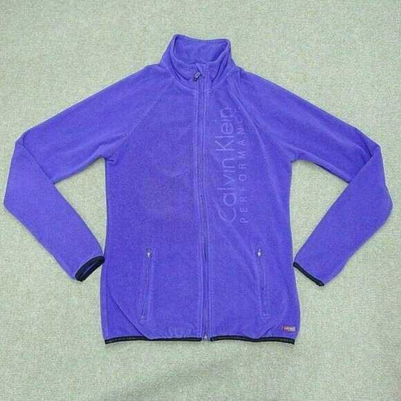Calvin Klein Fleece Zip Up Jacket‎ Women Medium Purple Long Sleeve Logo Pockets - Picture 1 of 4